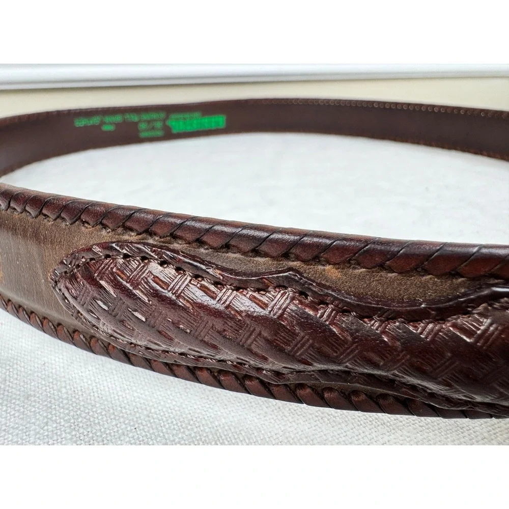 Resistol Mens Vintage 1994 Brown Leather Basketweave Western Belt 36 Engraved